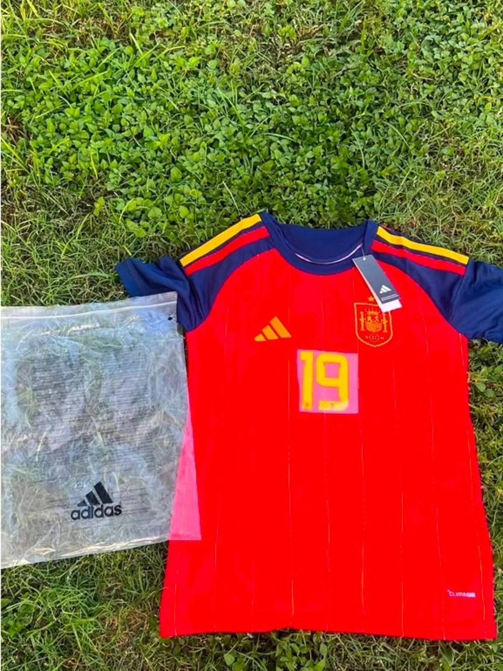 adidas Red Soccer Jersey with Navy & Yellow Accents